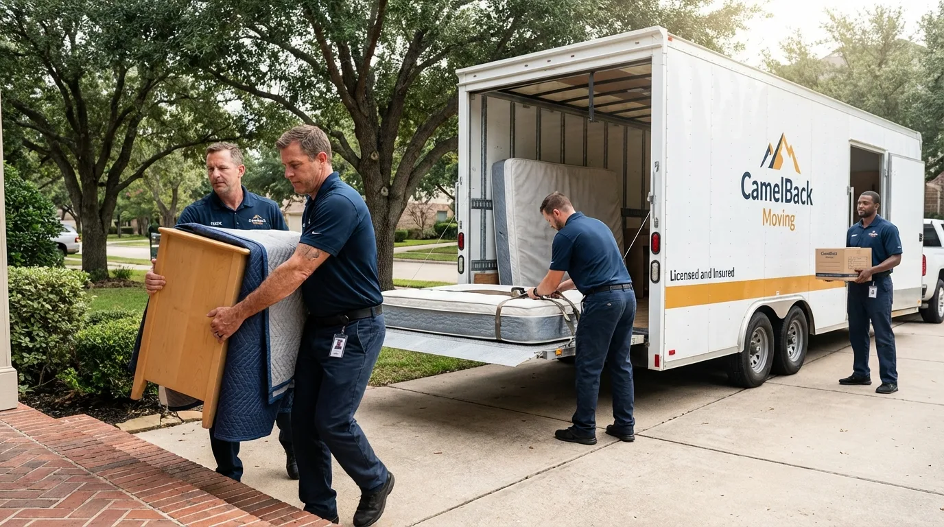 Crew loading residential truck for cross-state move from Cotuit, MA