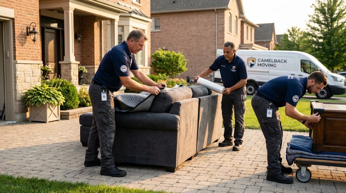 Large estate moving crew wrapping furniture in Cotuit, MA